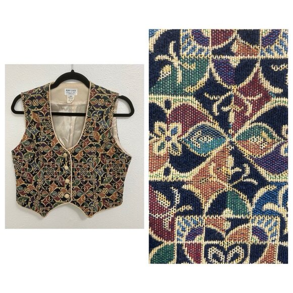 VTG 90s Hobby Horse Western Equestrian Show Vest  Tapestry Geometric Floral Sz M - Picture 1 of 8